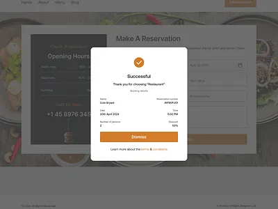 Restaurant reservation Modal figma modal uiux webapp