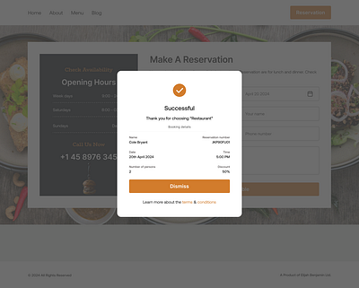 Restaurant reservation Modal figma modal uiux webapp