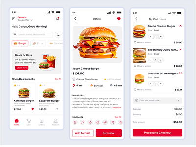 Food Delivery App app design burger cart screen detail screen edstem edstem infopark kochi edstem technologies edstem technologies pvt ltd food fooddelivery infopark software companies information it services kochi mobile view pdp ui ui designer kochi uiux designer uiux designer trivandrum ux