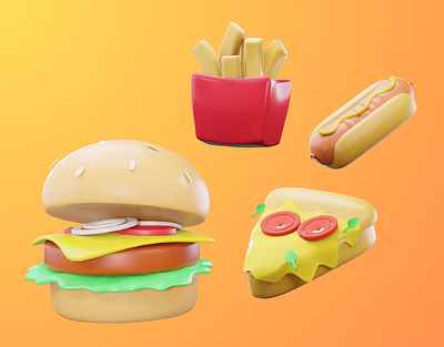 Fast Food 🍔🌭🍕🍟 3d burger fastfood food frenchfries graphic design hotdog icon illustration logo object pizza rendering