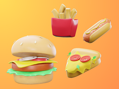 Fast Food 🍔🌭🍕🍟 3d burger fastfood food frenchfries graphic design hotdog icon illustration logo object pizza rendering