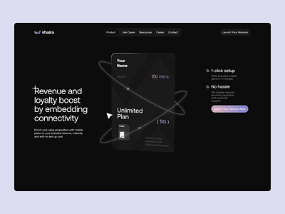 ShakaTel | Landing Design for Telecom Startup ai animations clean communications dark theme interactive landing page mint mobile mobile mobile operator network pastel phone sim card startup telecom telecommunications transitions ux ui web design