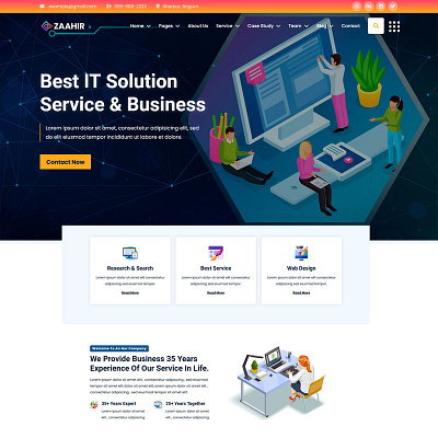 Zaahir - IT Solution & Technology Business Service Website Templ animation branding design flat illustration logo minimal typography ui website