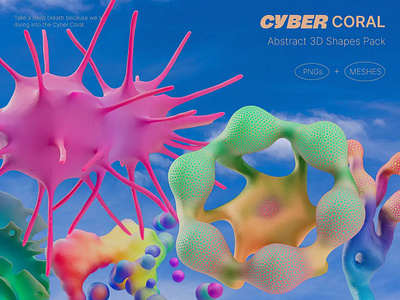 Cyber Coral – Abstract 3D Shapes Pack – 144 Pieces 3d 3d design abstract abstract shapes asset assets cyber coral design dirtybarn elements graphic design illustration mesh mockup pbx shapes