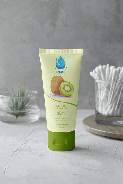 Kiwi Extract facewash by "SPLASH" 3d adobe illustrator adobe photoshop branding color design facewash label design fruit facewah graphic design illustration illustrator kiwi label design mockup packet design photoshop