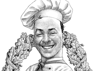 Sergey black and white caricature chef engraving illustration portrait scratchboard woodcut