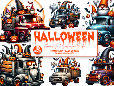 Halloween Truck Gnomes ghost Clipart , Halloween Sublimation halloween art