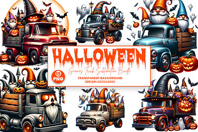 Halloween Truck Gnomes ghost Clipart , Halloween Sublimation halloween art