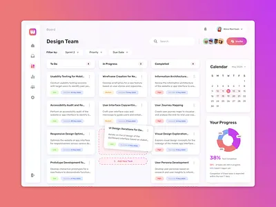 Task management dashboard calendar card chart crm dashboard illustration mobile product design productivity saas task ui ux website