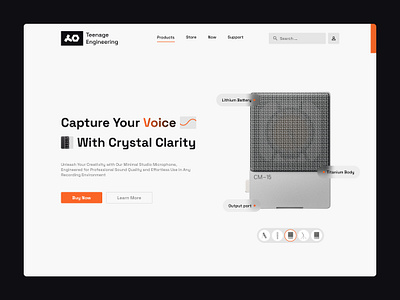 Microphone microphone minimalism monocolor noise orange teenage engineering web design website design