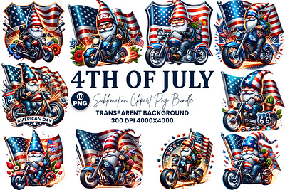 4th July Gnome biker Clipart, Patriotic Gnome sublimation patriotic sublimation bundle png file