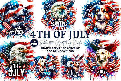 4th July Patriotic Dog & Eagle Clipart, Sublimation Bundle graphic design patriotic sublimation patriotic sublimation bundle