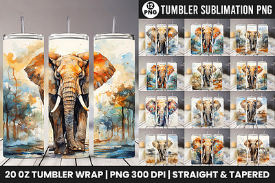 Aggressive Elephant Tumbler Wrap PNG| Tumbler Wrap Bundle animal illustration