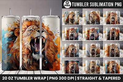 Aggressive King Lion Tumbler Wrap PNG | Tumbler Wrap Bundle lion design