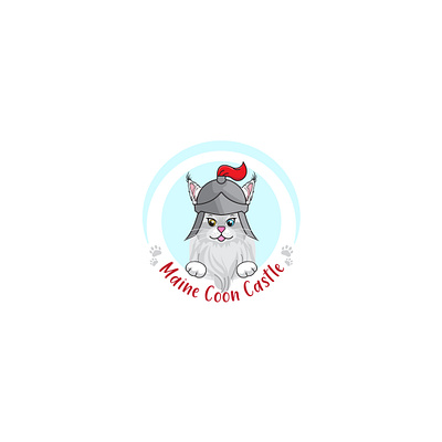 Cute Maine Coon Cat Cartoon animal logo cartoon logo cat logo cute cate illustration knight hemet logo design maine coon cat mascot logo pet shop logo