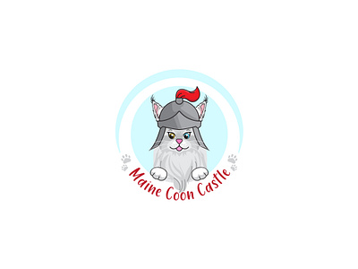 Cute Maine Coon Cat Cartoon animal logo cartoon logo cat logo cute cate illustration knight hemet logo design maine coon cat mascot logo pet shop logo