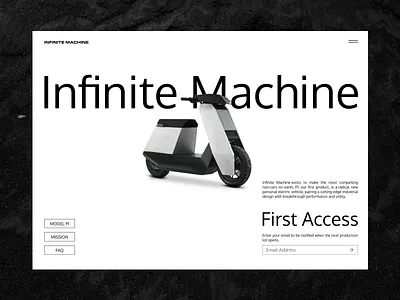 Infinite Machine: Landing page design electric scooter figma figma design infinite machine landing page product page ui ui design uiux ux ux design web design website website design