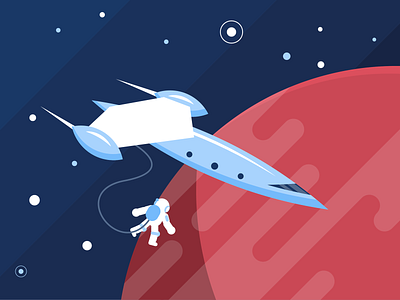 An astronaut takes a spacewalk near a futuristic spaceship 🚀✨ art astronaut cosmos flat illustration flat illustrations futuristic illustration outer space planet red planet sci fi scifi space spaceship spacewalk universe vector vector art vector illustration vector illustrations