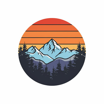 Vector sunset mountain design illustration