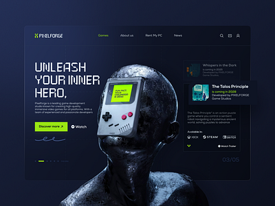 Game Studio Website 3d clean concept dark desktop game gaming graphic design landing pixel studio trend ui uiux ux web website