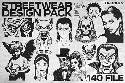 StreetWear Design Vector Pack clothing clothing design clothing print cut file design illustration streetwear t shirt vector design y2k