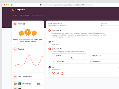 Skillsphere: E-Course Dashboard Saas Web App - Exam Quiz 📚 chart component dashboard data visualization ecourse elearning exam form input form leader board learning line chart product design quiz saas timer ui component uiux web app web design