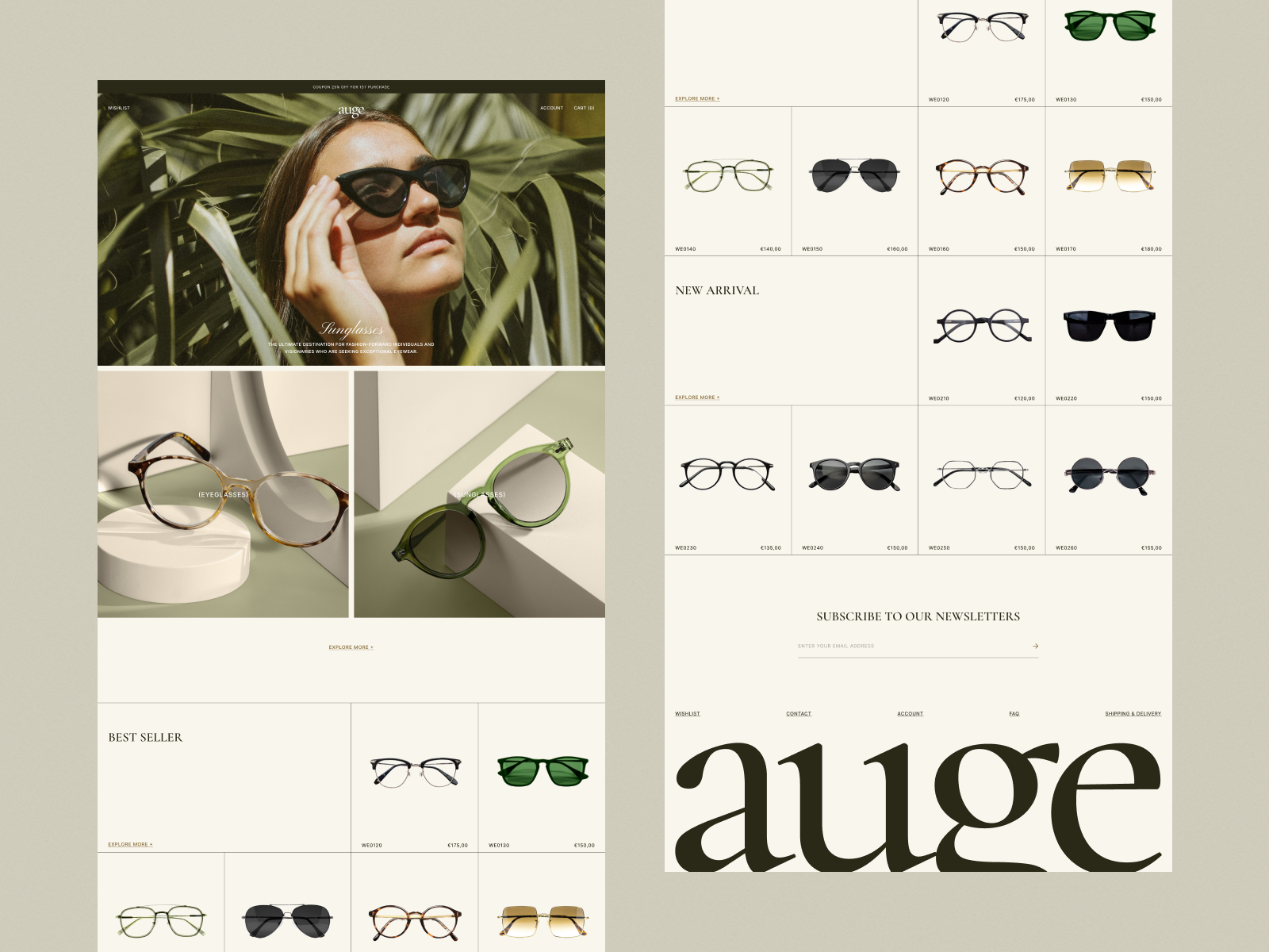 Auge - Eyewear Store Landing Page apparel branding design ecommerce figma glasses graphic interface landing page online shoping store sunglasses ui ui design uiux user interface ux web web design website