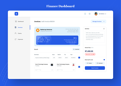 Finance Dashboard credit card finance financial dashboard invoce details invoice money ui ux visual design