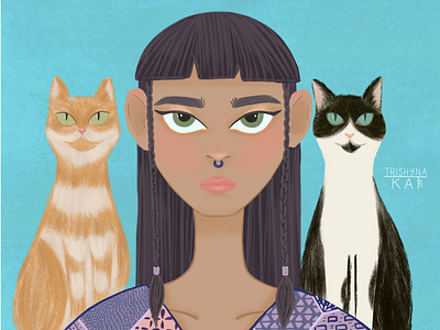 Egyptian girl and cats cats character design children illustration digital art digital drawing digital illustration girl illustration illustrator procreate procreate illustration