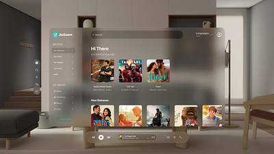 JioSaavn App as envisioned in VisionPro animation apple design experience figma graphic design interaction product spatialdesign ui uiux user visionos visionpro