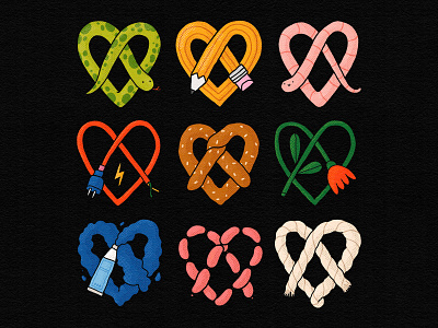 Hearts for all 2d apparel branding design flower heart illustration illustrator paint pencil plug pretzel print rope sausage snake symbol worm
