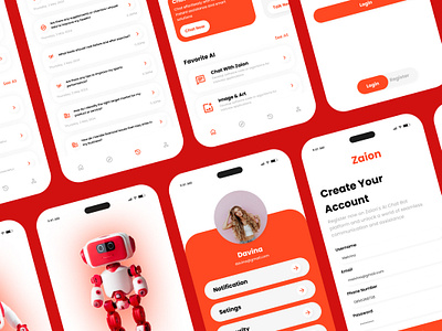 Zaion - Ai Chatbot Mobile App application apps ask assistance chat chatbot design illustration intelligence interface layout robot talk tech typing ui user ux virtual