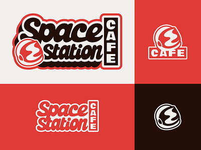 Space Station Cafe logo astronaut branding cafe diner helmet logo sebm space typography vector