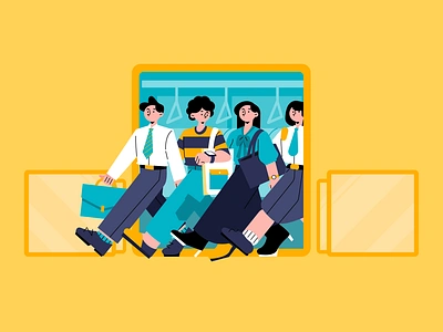 Rush Hour Illustration busy city crowded downtown flat art hustle life illustration mrt people population rush hour school street subway train transport travel urban vector work