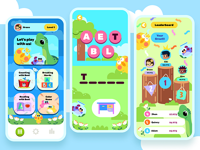 Children Game Application - UI Design asset basic game breaking character children counting game game preview kids kids game apps leaderboard learning level levels mobile game play points reading uiux game words