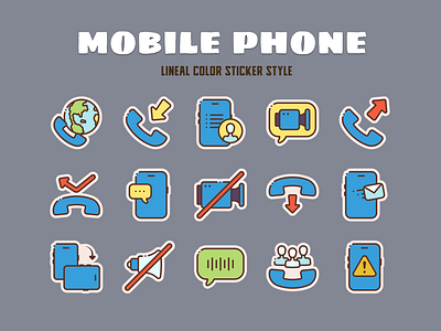 Mobile Phone Icon Set communication end call global communication group call icon iphone missed call mobile phone mute phone phone call rotate smartphone telephone video call voice note warning