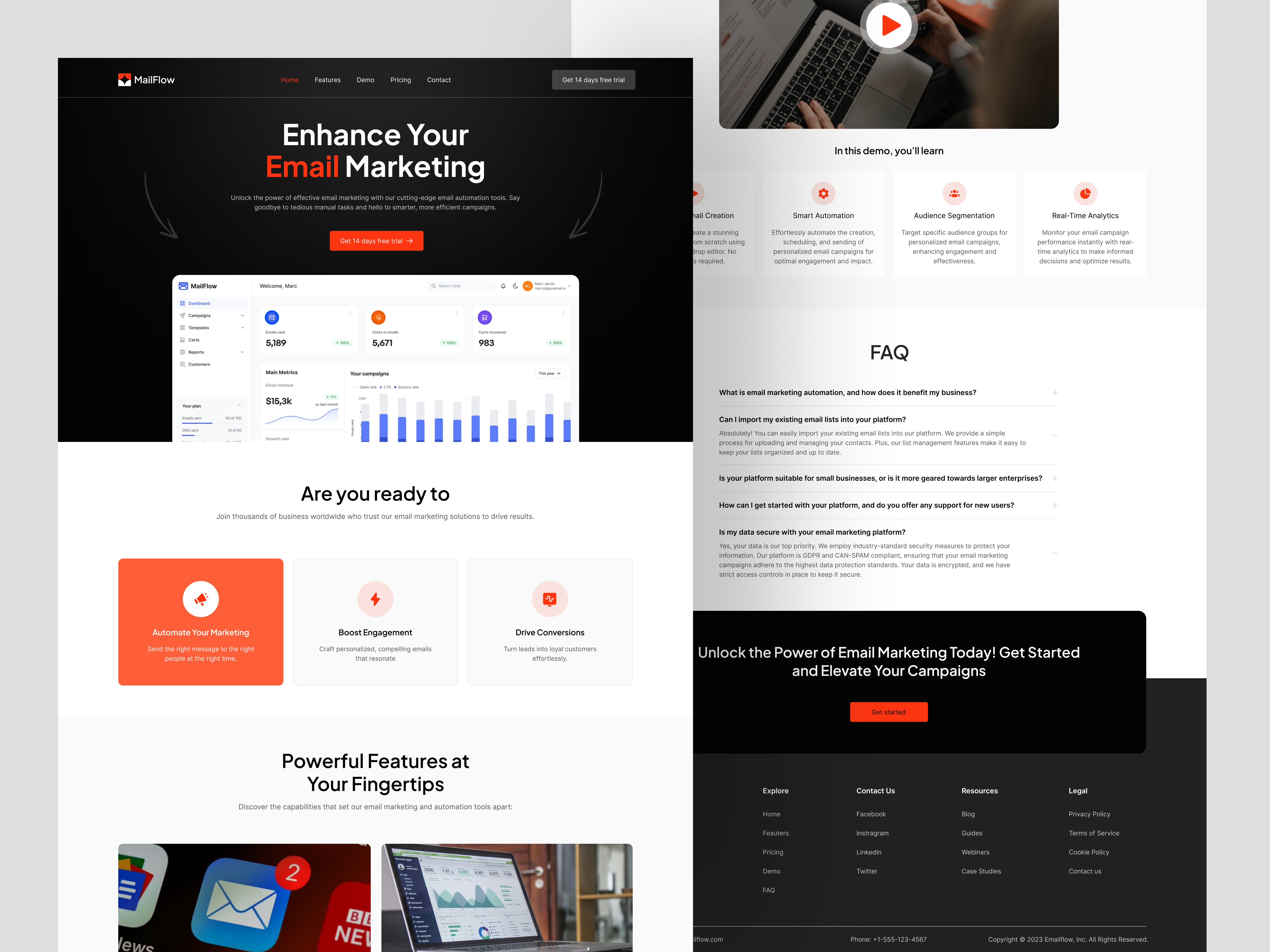 SaaS Landing Page - Email Marketing clean dark ui email email marketing landing page landing page design marketing minimal ui product landing product landing page saas saas app saas landing page saas web saas web design saas website trending web design web ui website design