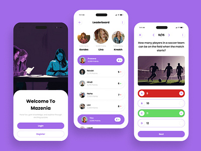 Mazenia - Trivia Quiz Mobile App application apps ask challenge design game illustration interface interview knowledge layout question quiz screen smart trivia ui user ux