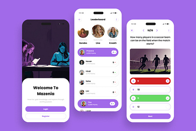 Mazenia - Trivia Quiz Mobile App application apps ask challenge design game illustration interface interview knowledge layout question quiz screen smart trivia ui user ux