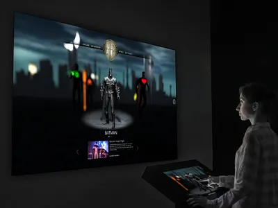 Justice League Dashboard 3d 3d design abu dhabi animation batman creative concept dashboard data visualization game graphic design interactive presentation touch screen united arab emirates unity ux ui warner brother