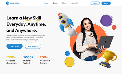 Learn a Skill Landing Page Design figma graphics design hero section landing