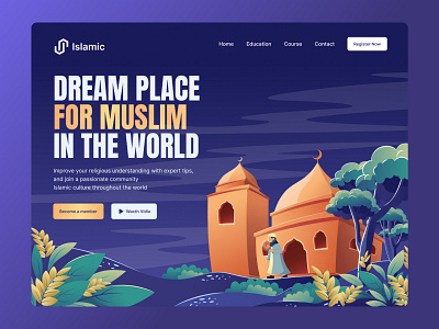 Islamic landing page design illustrations branding design figma graphic design illustration ui uiux ux webdesign