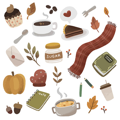 Autumn Element Illustration aesthetic animation autumn cake coffee cozy cute design element fall graphic design harvest illustration leaf motion graphics nature pumpkin season vector