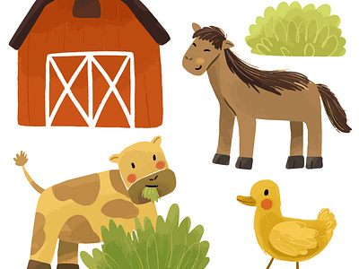 Cute Farm Element adventure animal animation barn branding children childrens book childrens illustration cow cute illustration design duck element farm farmer graphic design illustration motion graphics procreate