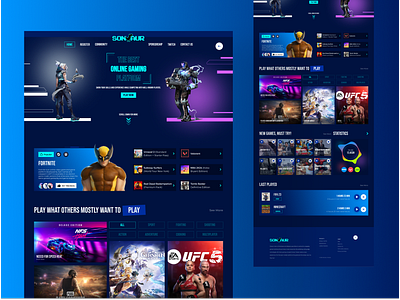 Sonsaur - Online Gaming Website Redesign blue branding desktop fun game graphic design redesign ui website