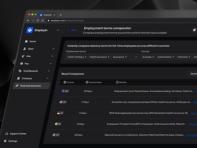 Employment Terms Comparator cansaas clean dark theme desktop employee employment hr hr management law privacy policy saas simple terms terms of services ui ux