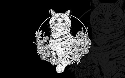 Flower Cats blackandwhite fantasy graphic design handdrawn illustration