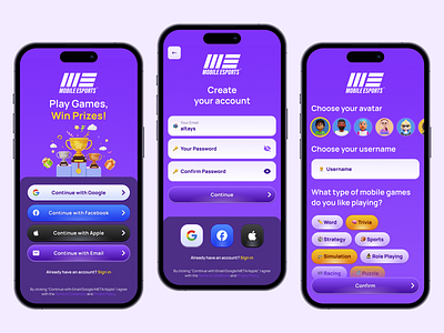 Mobile Esports: Account Creation and Avatar Selection Screens account creation avatar selection character customization competitive gaming game ui mobile esports player customization sign up process ui showcase user registration