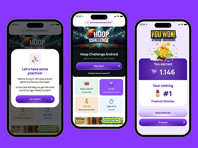 Mobile Esports: Practice, Tournament, and Result Screens digital design earning game modes gaming app interactive design mobile esports modal performance display play practice screen ranking result screen results success tournament entry user onboarding