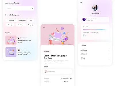 코스 앱 디자인; Courses App Design 3d app branding courseapp design designer fyp graphic design logo post ui viral web